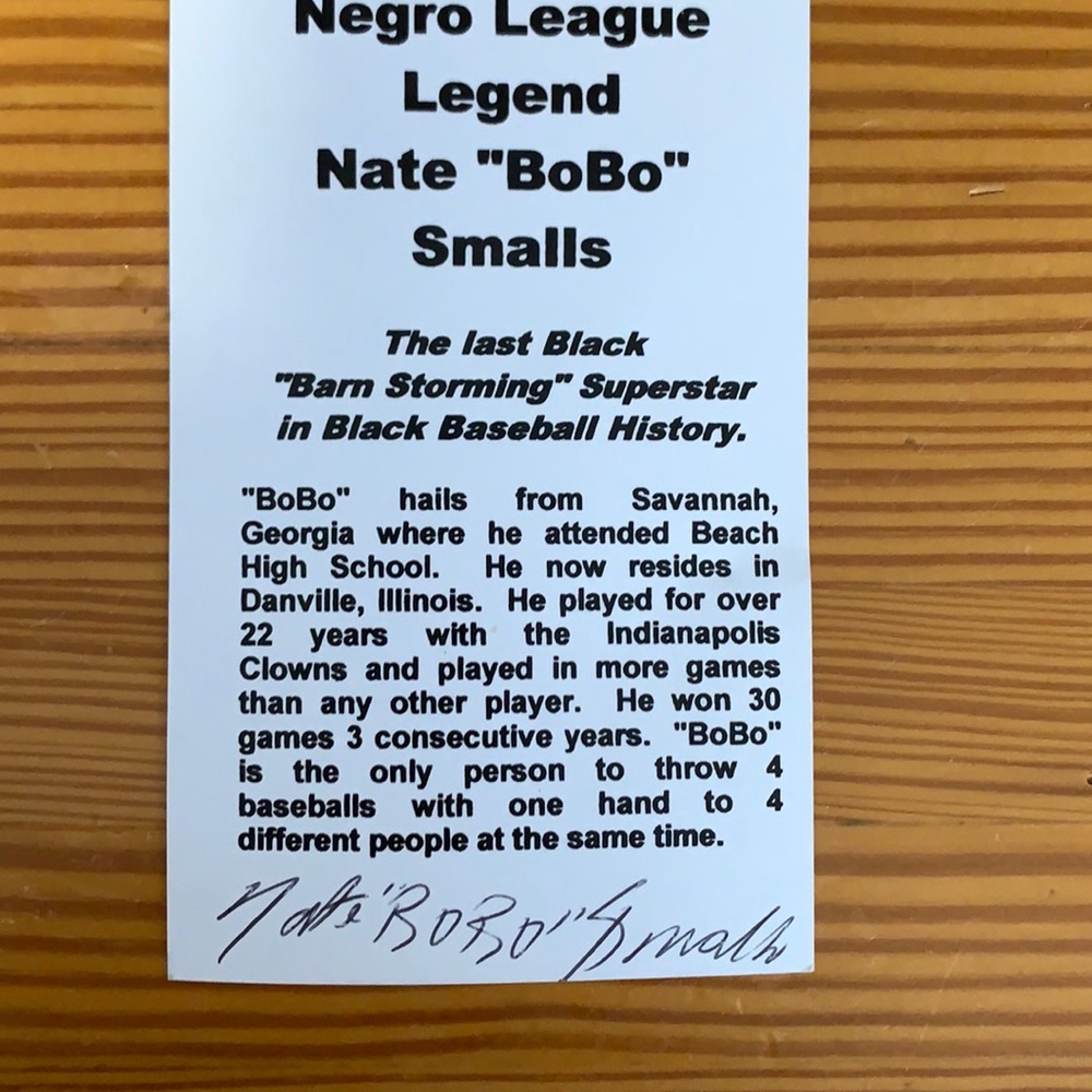 Nate "Bo Bo" Smalls Signed Photo Card Autographed Baseball  Indianapolis Clowns